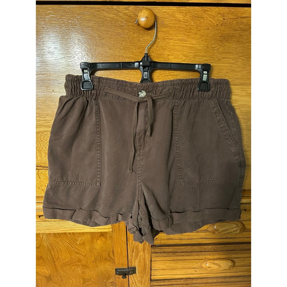 Chocolate Brown Boho Chic Lyocell‎ Blend Utility Shorts Elastic Drawstring Waist